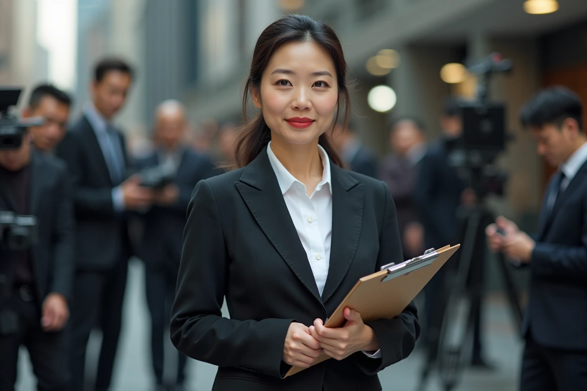 Actrice asiatique en costume professionnel sur un plateau de tournage
