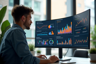 Jeune professionnel analysant des graphiques de site web