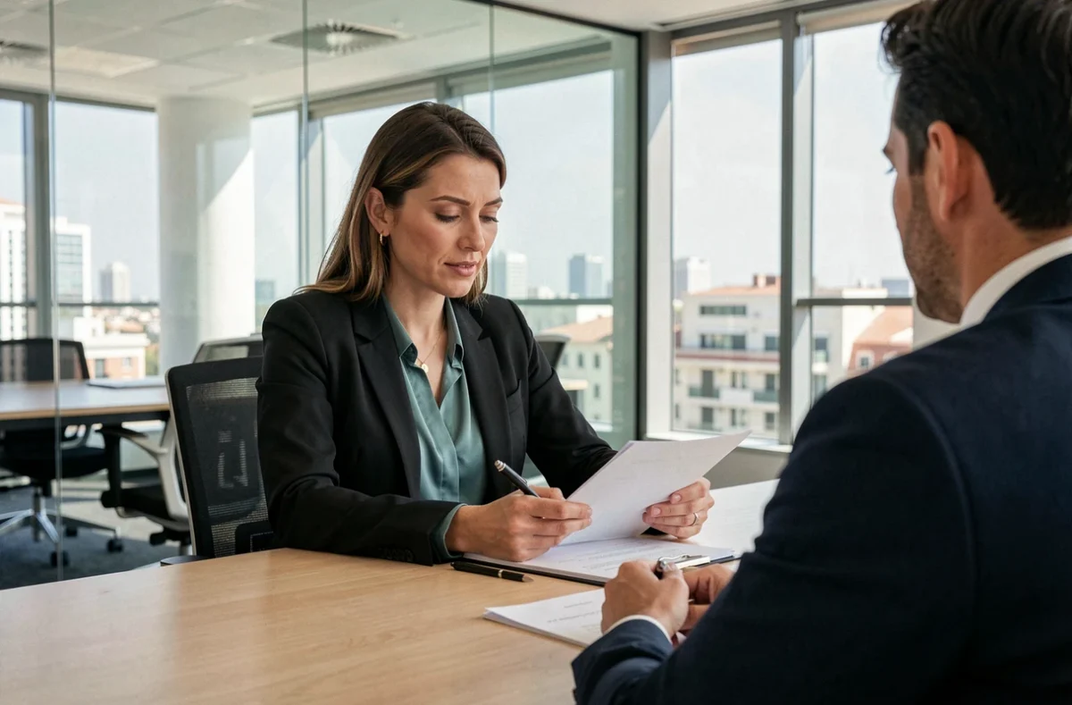 Cabinet Abid Avocats : avocate en consultation avec un client dans un bureau moderne à Nice
