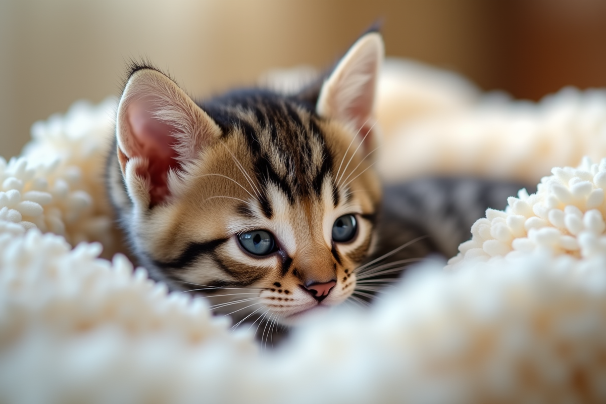 Chaton tigré nouveau-né dans une couverture douce