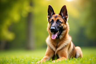 Chien berger allemand malinois attentif en parc ensoleille