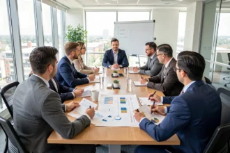 Équipe de direction réunie autour d'une table pour examiner une feuille de route stratégique