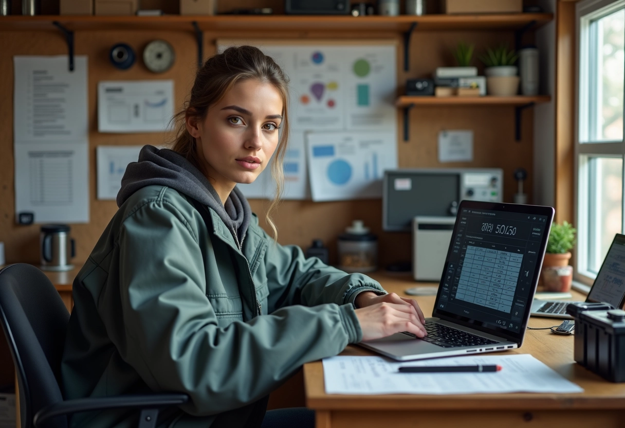 Jeune femme analysant des données dans un atelier technique