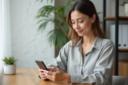 Femme consultant un calendrier de semaine paire 2026 sur smartphone au bureau