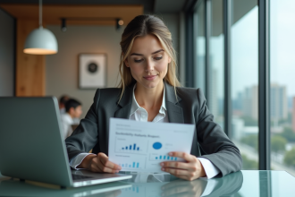 Femme d'affaires regardant des graphiques financiers