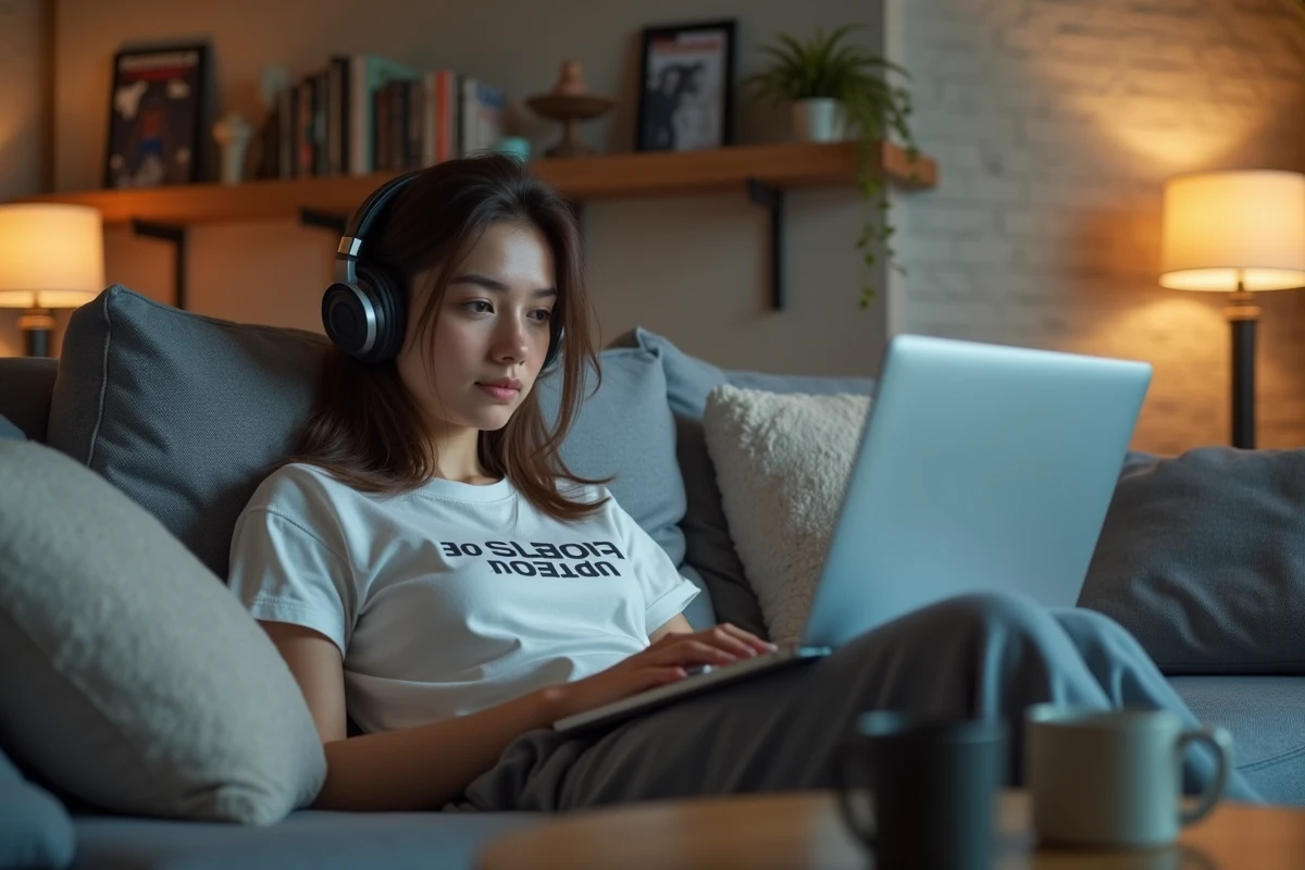 Femme regardant anime Solo Leveling sur son ordinateur