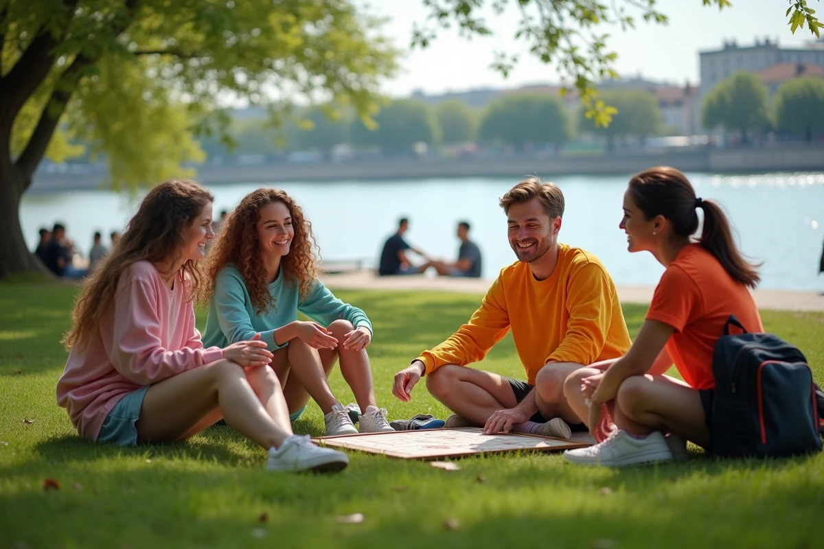 Groupe de jeunes jouant à un jeu dans un parc à Bordeaux