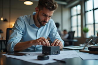 Jeune inventeur en train d assembler un appareil électronique