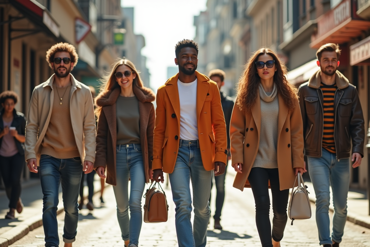 Groupe de jeunes adultes en mode urbain dans la ville