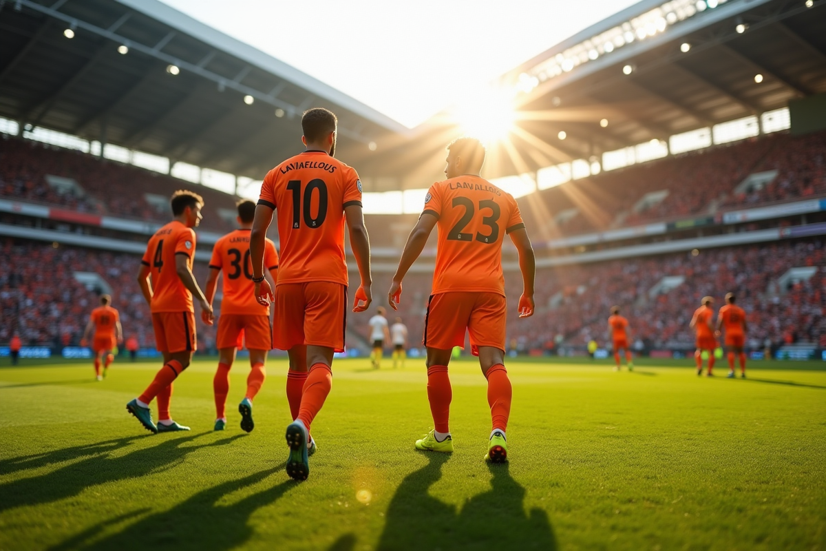Joueurs du Stade Lavallois quittant le terrain en soirée