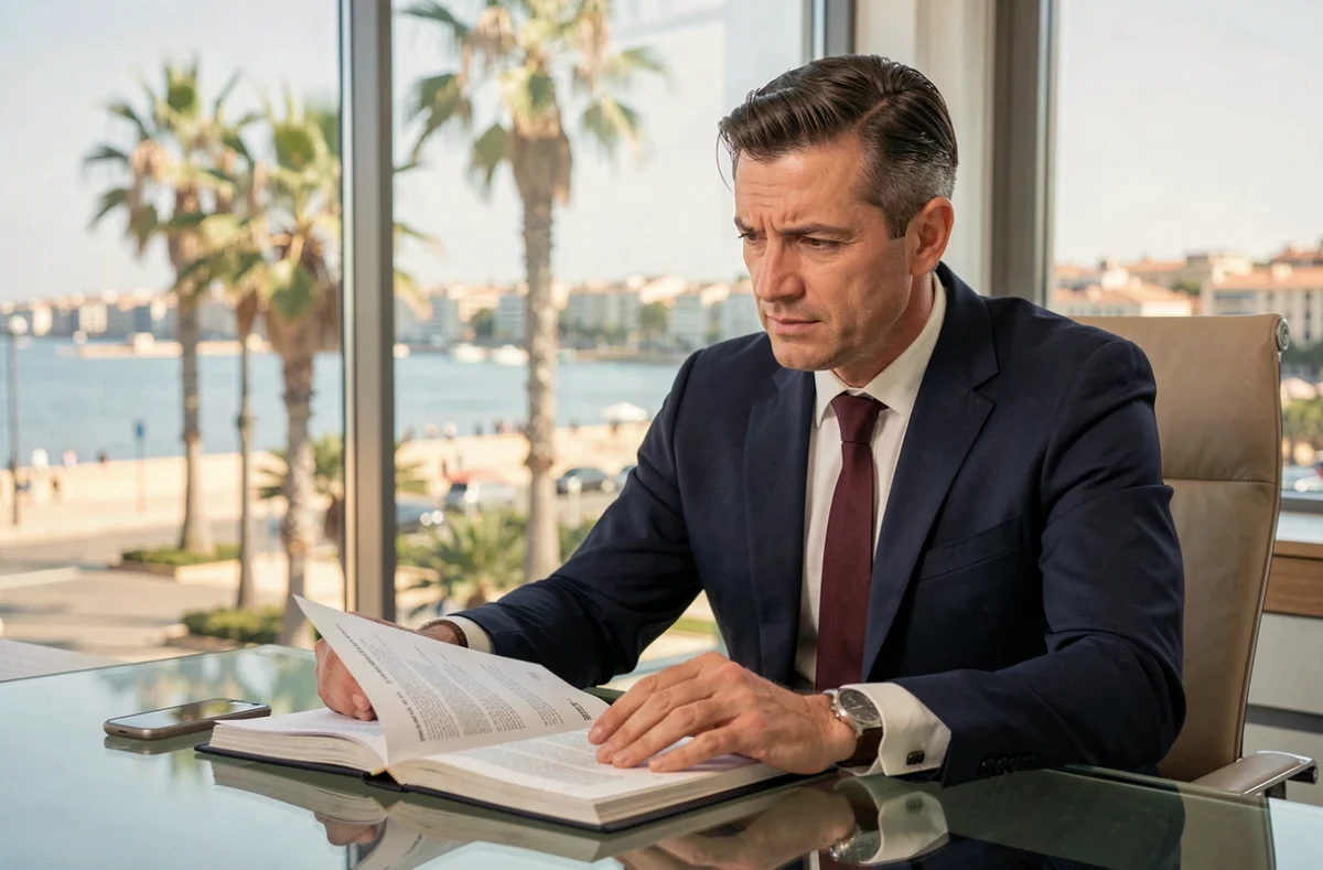 Maître David Haikel consultant un dossier juridique dans son cabinet à Cannes