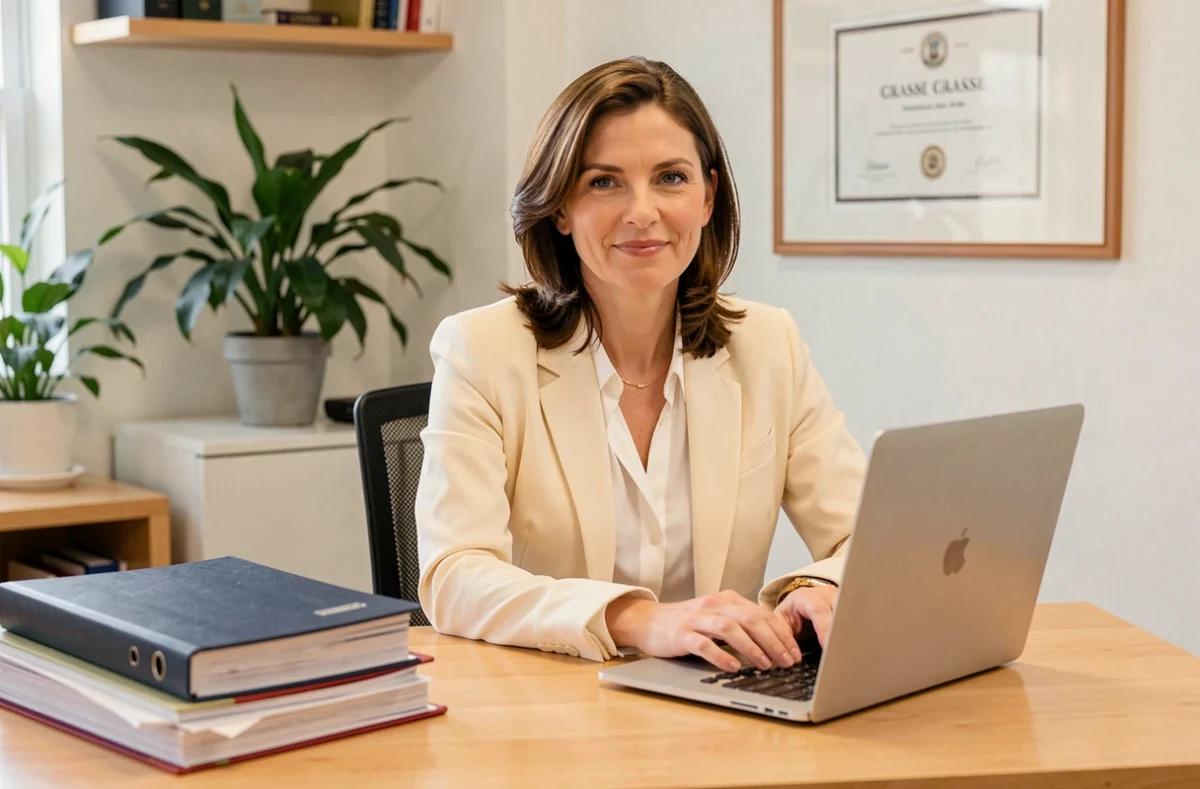 Maître Delphine Doussan, avocate, dans son bureau lumineux et accueillant à Grasse