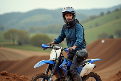 Jeune pilote de motocross avec Yamaha 125 en extérieur