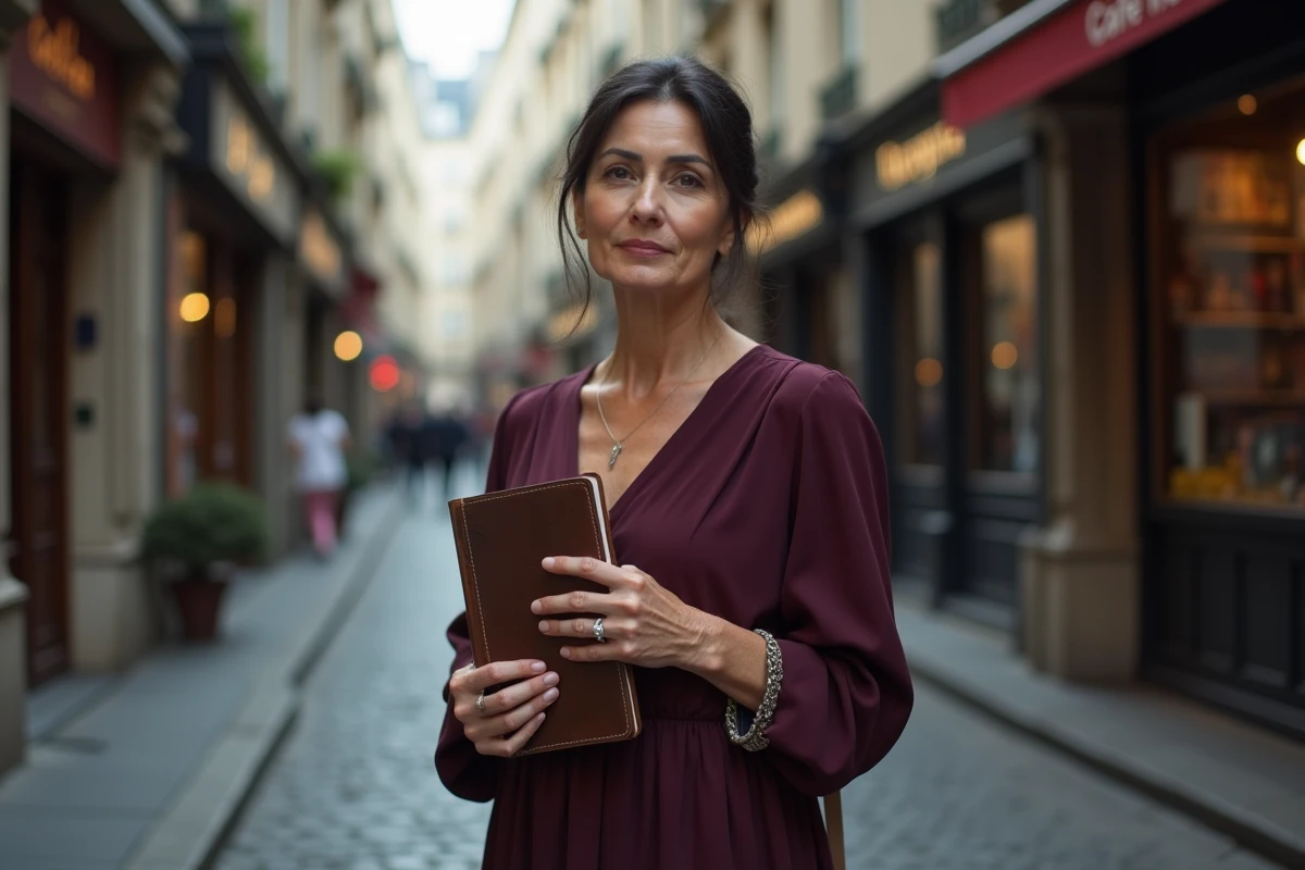 Femme artiste dans une rue parisienne évoquant l'univers de Muriel Moreno et Niagara