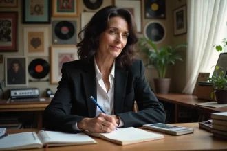 Muriel Moreno dans son studio personnel entourée de souvenirs musicaux de Niagara