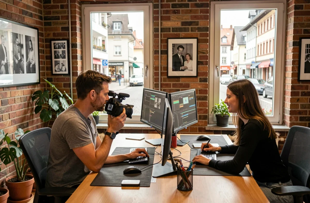 Équipe de Plan Rapproché collaborant sur un montage vidéo dans leurs bureaux créatifs à Grenoble