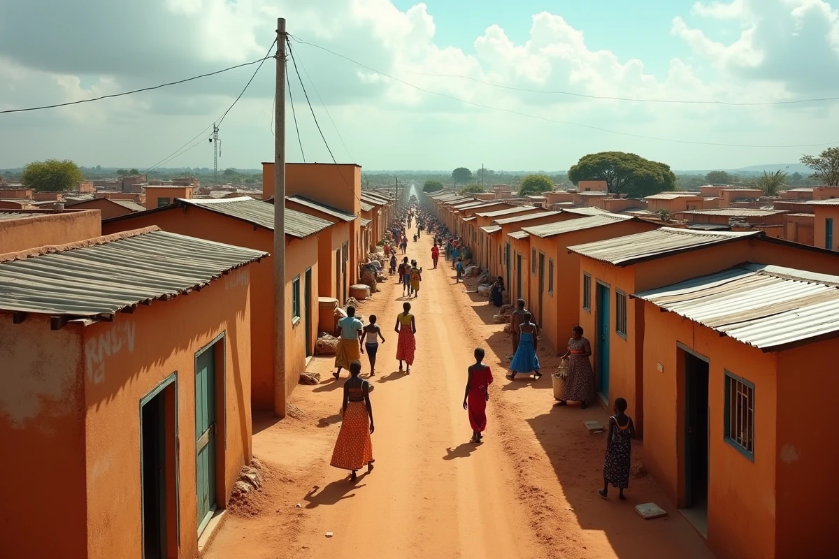 Quartier densément peuplé en Afrique subsaharienne illustrant la croissance démographique des pays émergents