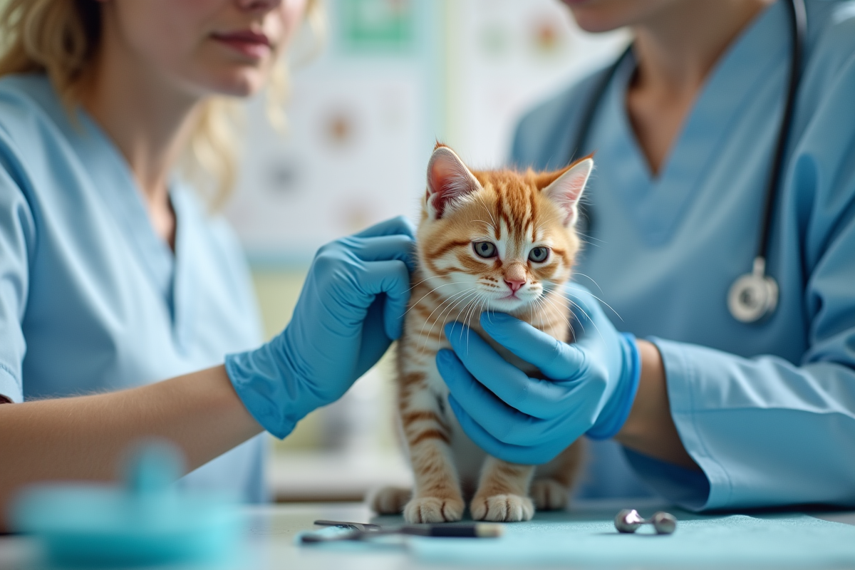 Vétérinaire examinant un chaton dans une clinique moderne