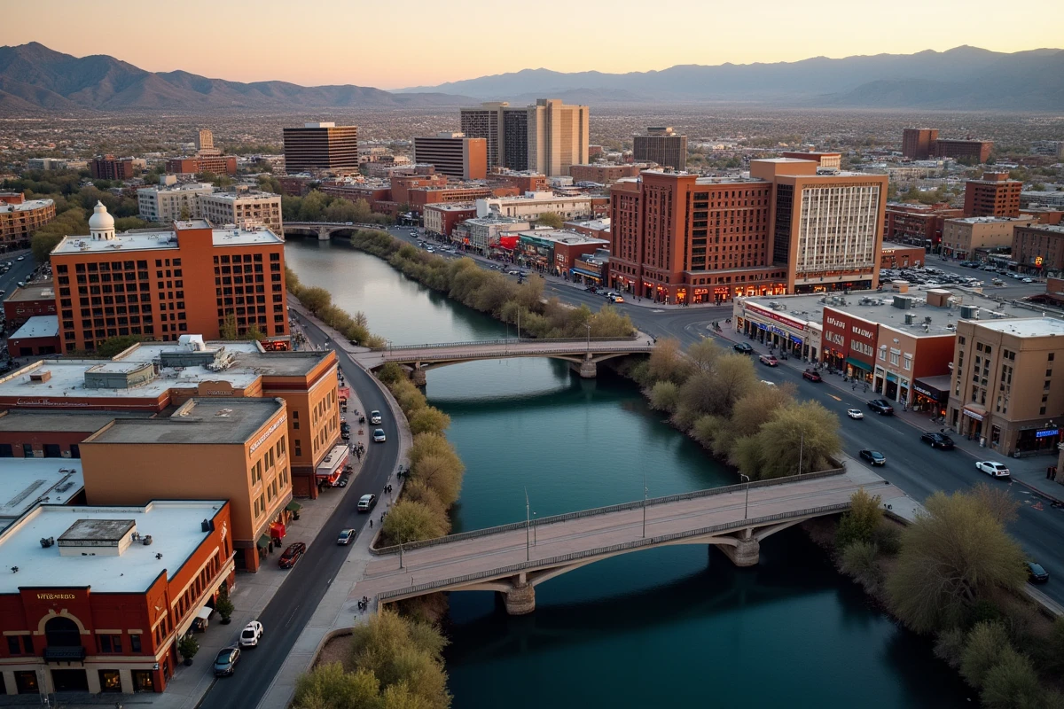 Vue aérienne du centre-ville de Reno Nevada avec la rivière Truckee et les bâtiments historiques